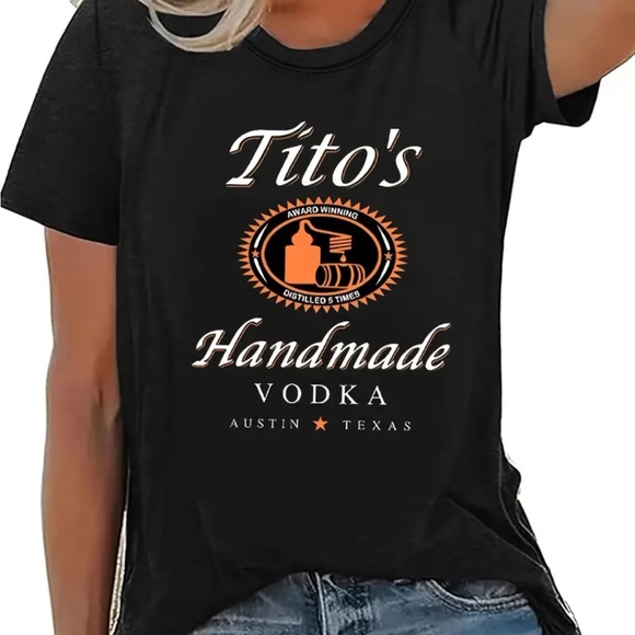 Tito’s Vodka Tops - 🆕 Tito’s Vodka Graphic & Letter Print Crew Neck T-Shirt - Black